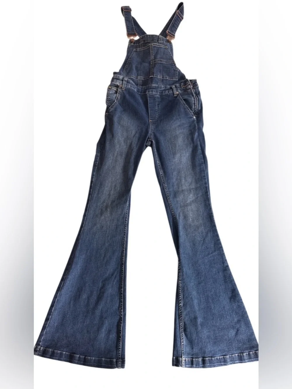 Free People Carly Women’s Dark Blue Denim Overalls Jeans - Flared Leg size 28 - Picture 4 of 8